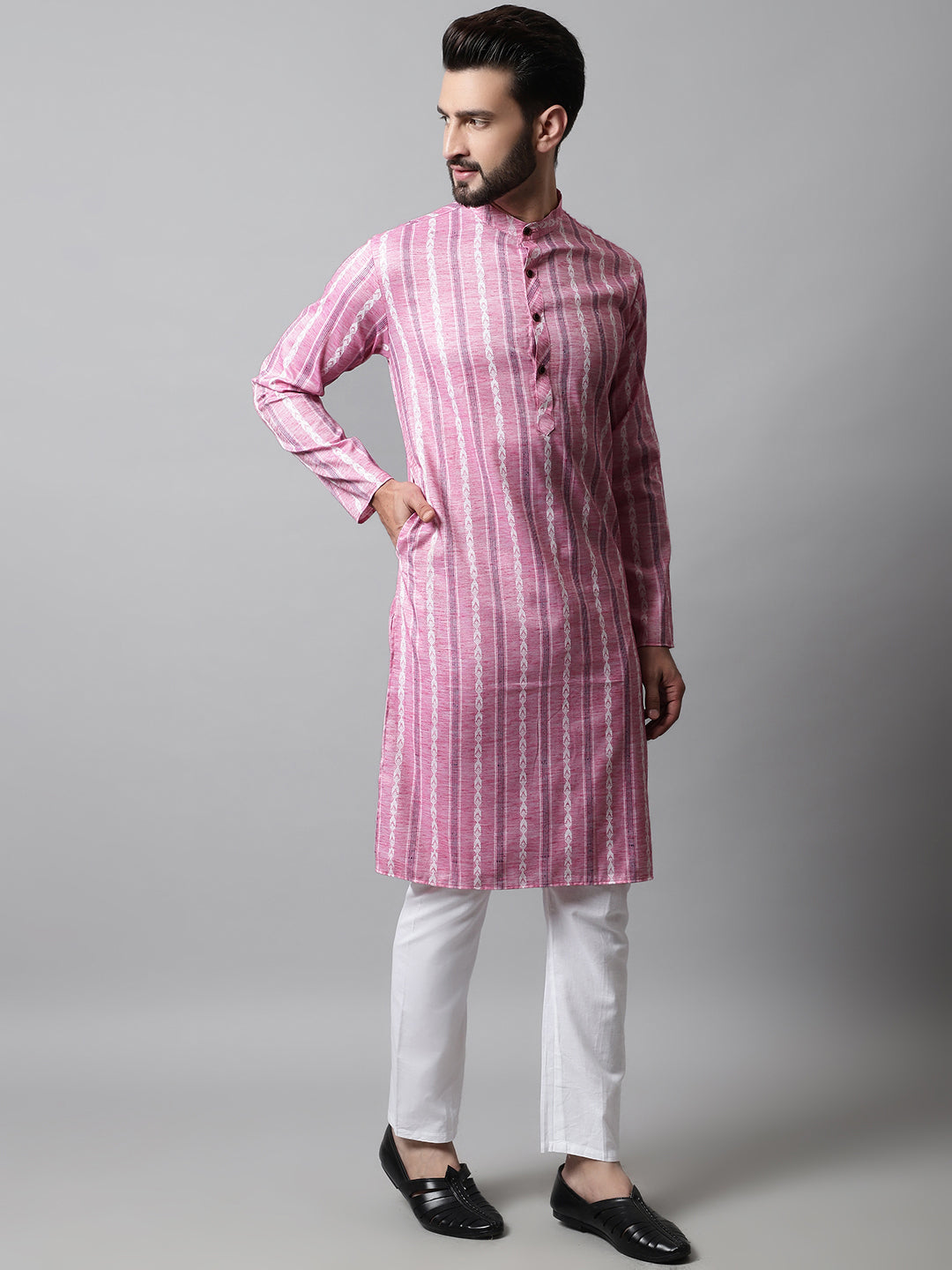 Jompers Men's Pink Geomatric Printed Kurta | Grocsy