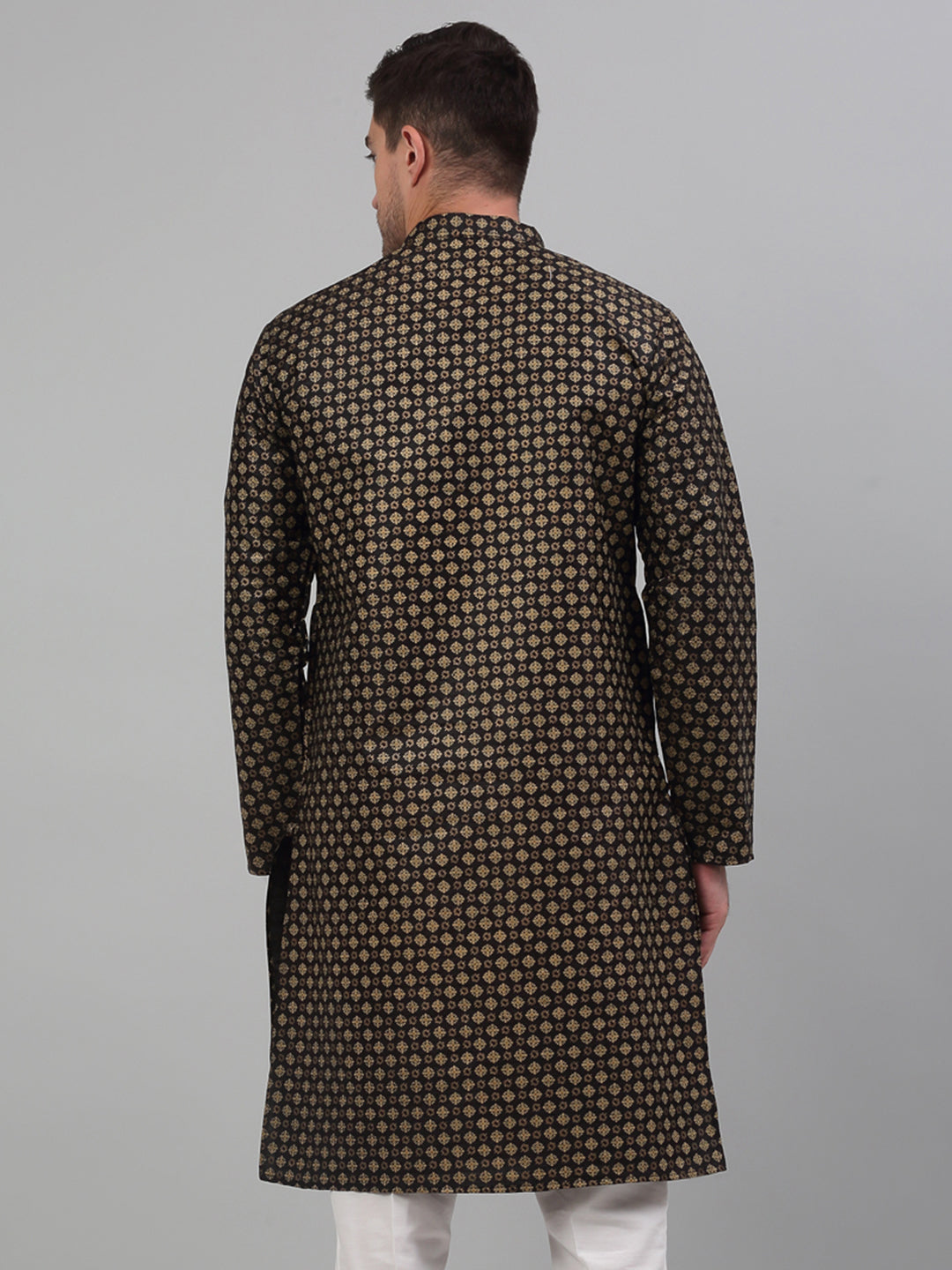 Jompers Men's Black Printed Silk Blend Kurta Only | Grocsy