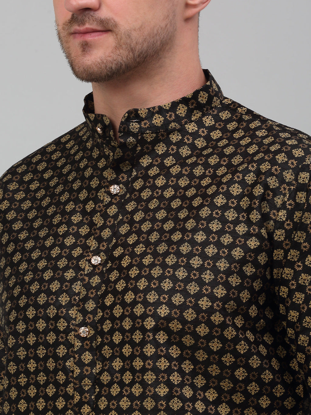 Jompers Men's Black Printed Silk Blend Kurta Only | Grocsy