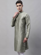 Jompers Men's Green Printed Silk Blend Kurta | Grocsy