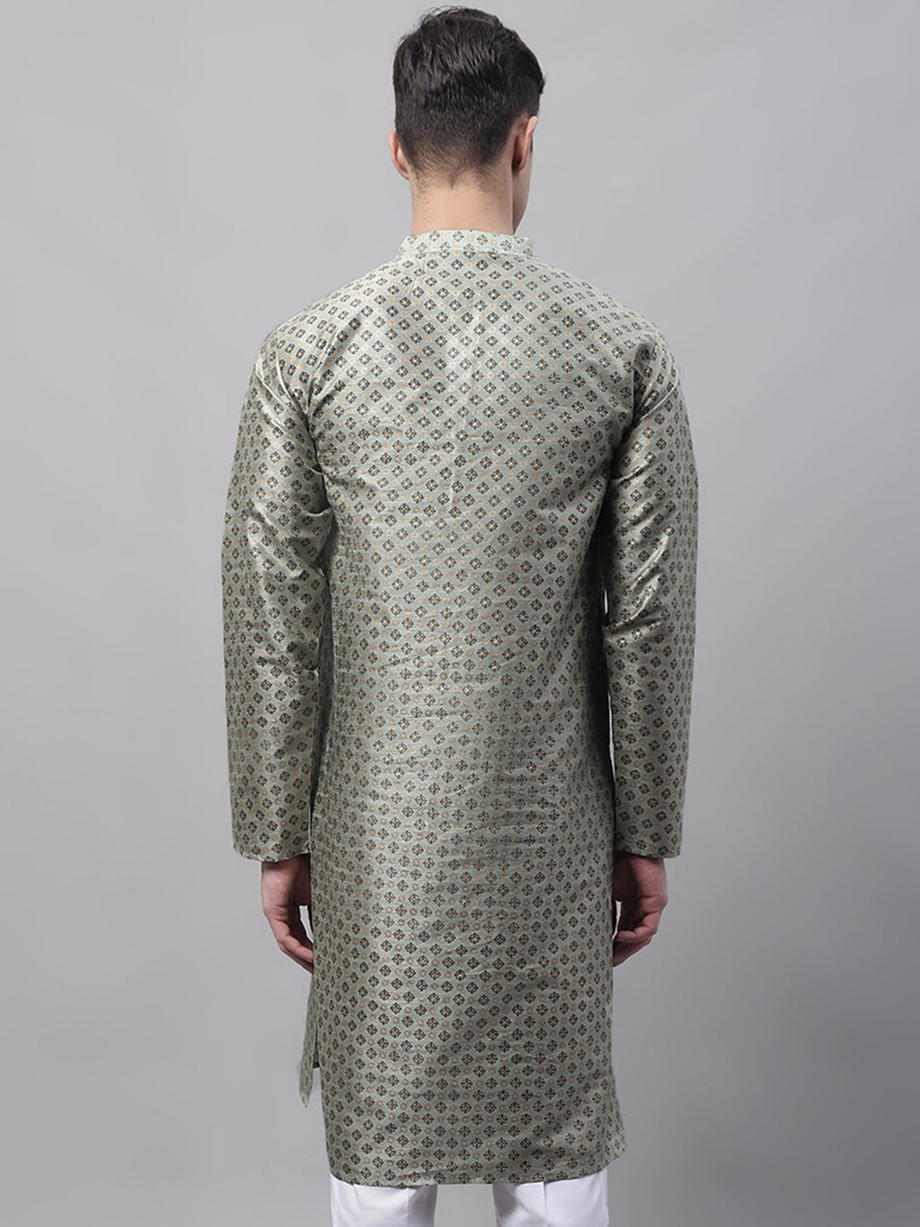 Jompers Men's Green Printed Silk Blend Kurta | Grocsy