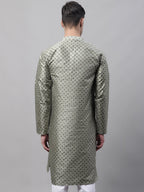 Jompers Men's Green Printed Silk Blend Kurta | Grocsy