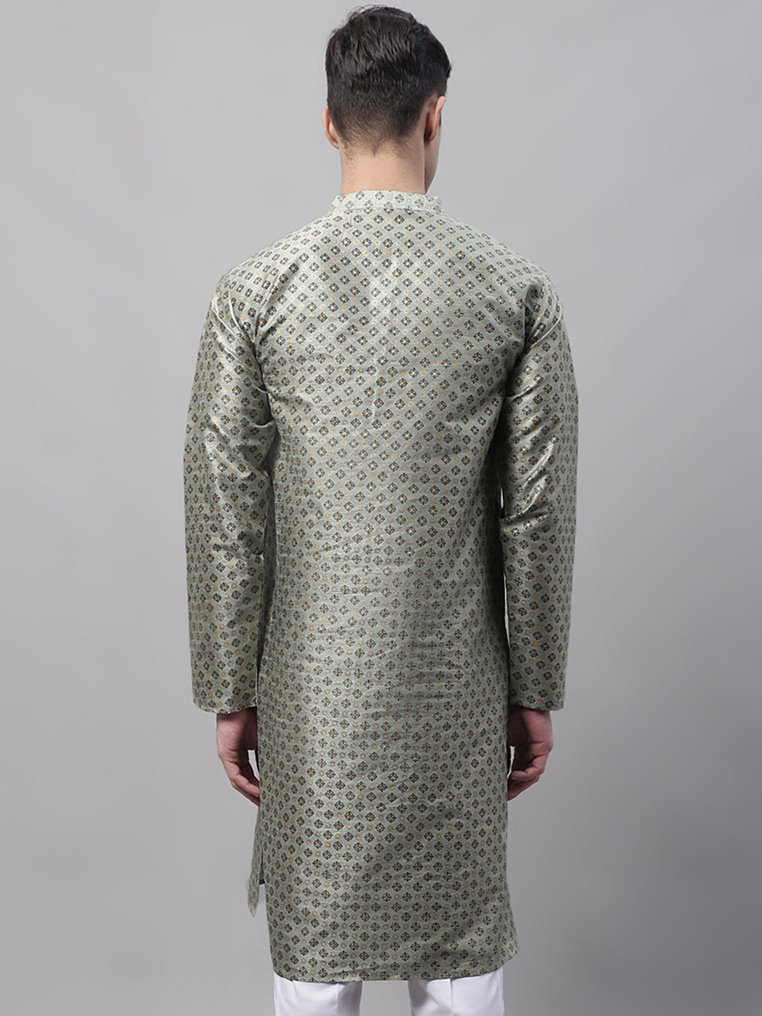 Jompers Men's Green Printed Silk Blend Kurta | Grocsy