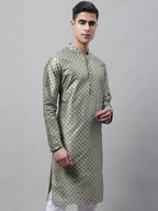 Jompers Men's Green Printed Silk Blend Kurta | Grocsy