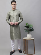 Jompers Men's Green Printed Silk Blend Kurta | Grocsy