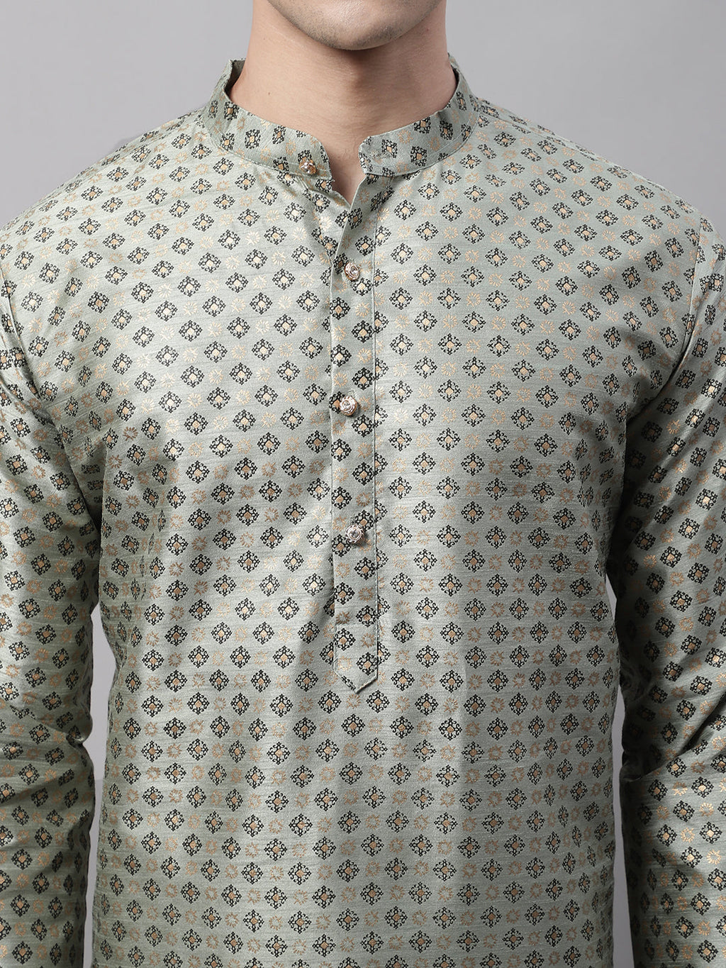 Jompers Men's Green Printed Silk Blend Kurta | Grocsy