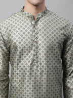 Jompers Men's Green Printed Silk Blend Kurta | Grocsy