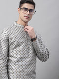 Jompers Men's Grey Printed Silk Blend Kurta | Grocsy