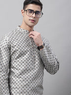 Jompers Men's Grey Printed Silk Blend Kurta | Grocsy