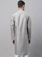 Jompers Men's Grey Printed Silk Blend Kurta | Grocsy