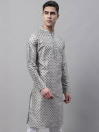 Jompers Men's Grey Printed Silk Blend Kurta | Grocsy
