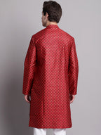 Jompers Men's Maroon Printed Silk Blend Kurta | Grocsy