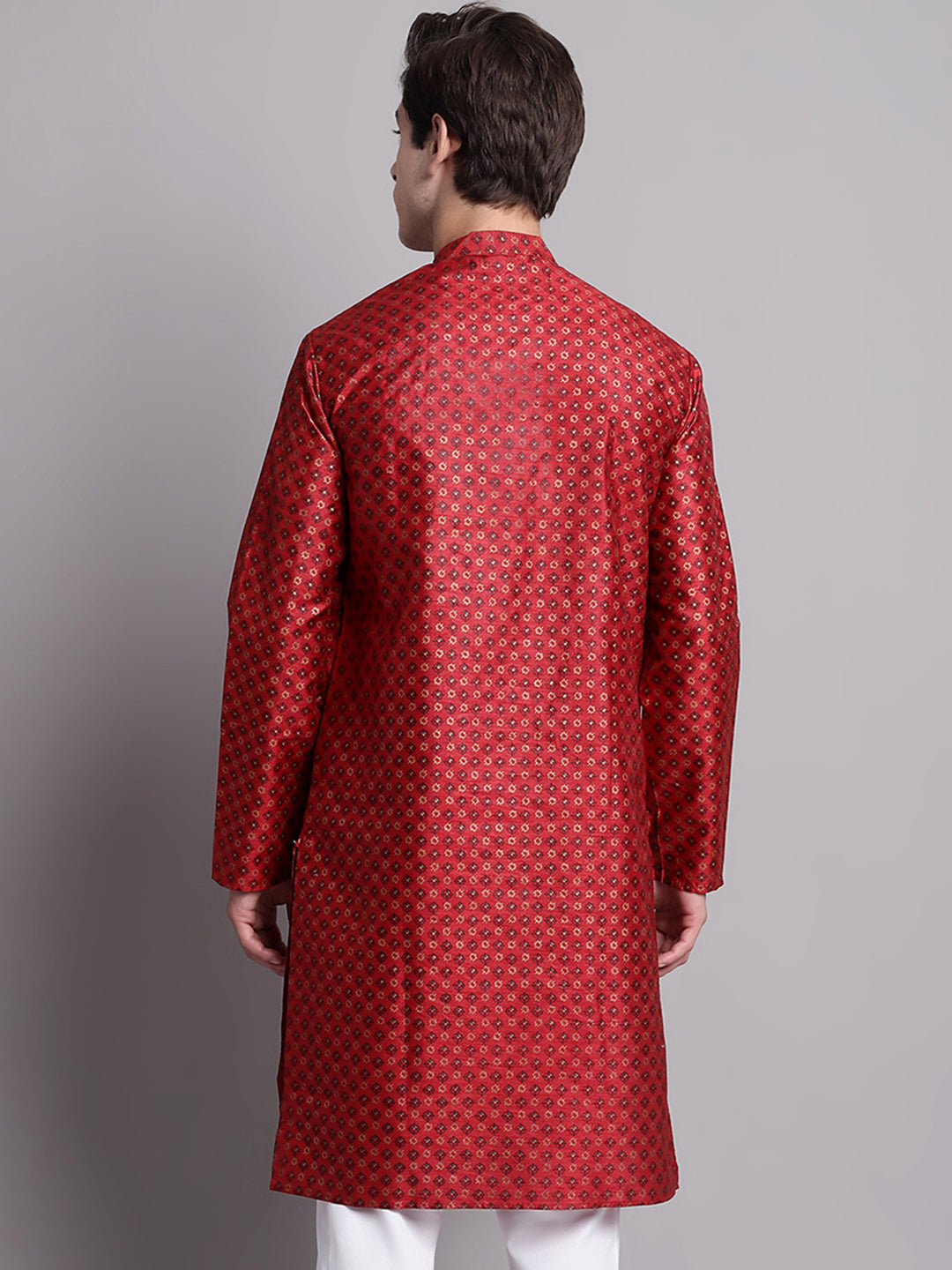 Jompers Men's Maroon Printed Silk Blend Kurta | Grocsy