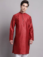 Jompers Men's Maroon Printed Silk Blend Kurta | Grocsy