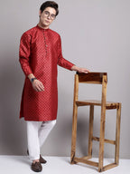 Jompers Men's Maroon Printed Silk Blend Kurta | Grocsy