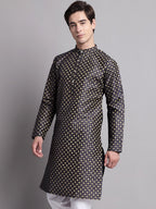 Jompers Men's Navy Blue Printed Silk Blend Kurta | Grocsy
