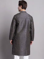 Jompers Men's Navy Blue Printed Silk Blend Kurta | Grocsy