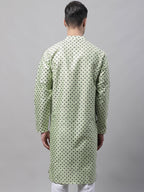 Jompers Men's Pista Green Printed Silk Blend Kurta | Grocsy