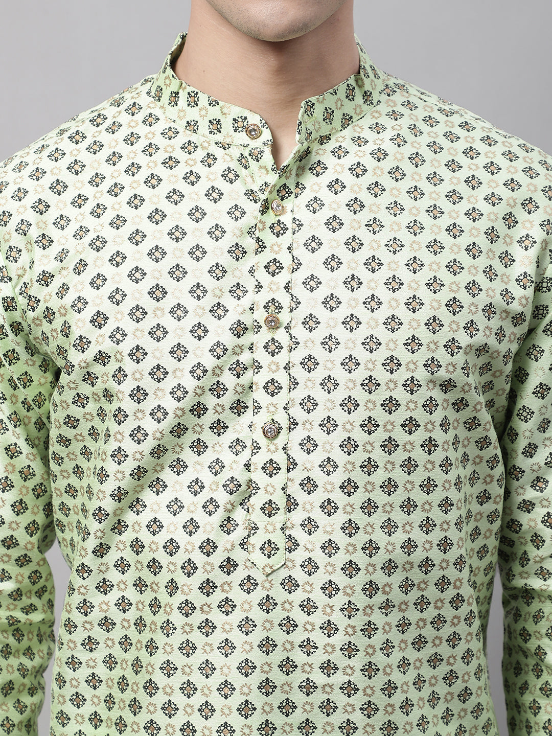 Jompers Men's Pista Green Printed Silk Blend Kurta | Grocsy