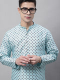Jompers Men's Sky Blue Printed Silk Blend Kurta | Grocsy