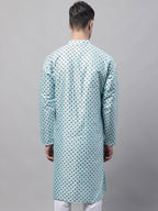 Jompers Men's Sky Blue Printed Silk Blend Kurta | Grocsy