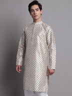 Jompers Men's Grey Printed Silk Blend Kurta | Grocsy