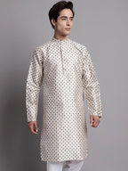 Jompers Men's Grey Printed Silk Blend Kurta | Grocsy
