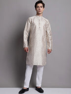 Jompers Men's Grey Printed Silk Blend Kurta | Grocsy