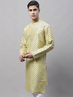 Jompers Men's Yellow Printed Silk Blend Kurta | Grocsy