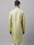 Jompers Men's Yellow Printed Silk Blend Kurta | Grocsy