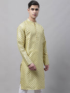 Jompers Men's Yellow Printed Silk Blend Kurta | Grocsy