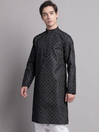 Jompers Men's Black Printed Pure Cotton Kurta | Grocsy