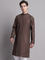 Jompers Men's Coffee Brown Printed Pure Cotton Kurta | Grocsy