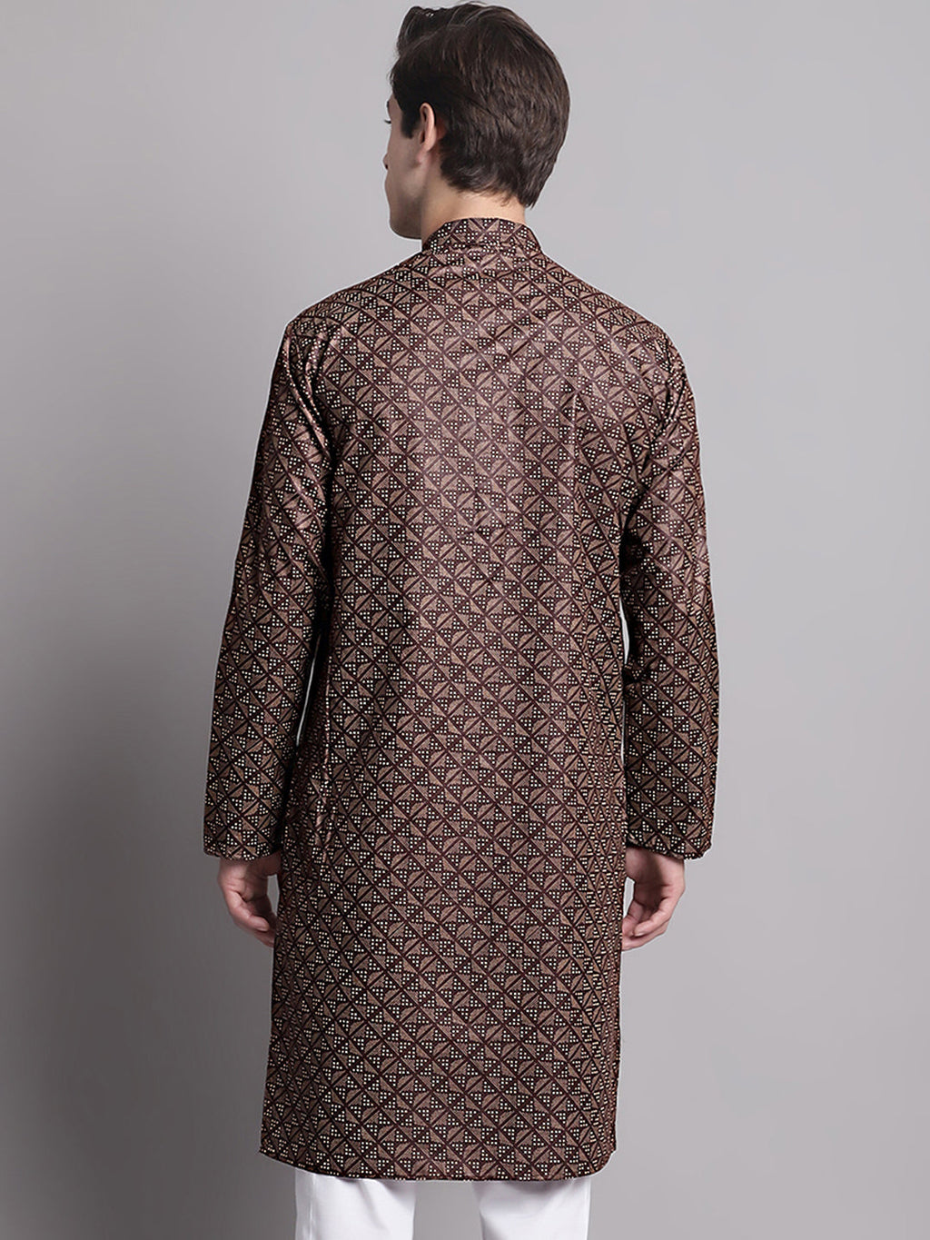 Jompers Men's Coffee Brown Printed Pure Cotton Kurta | Grocsy
