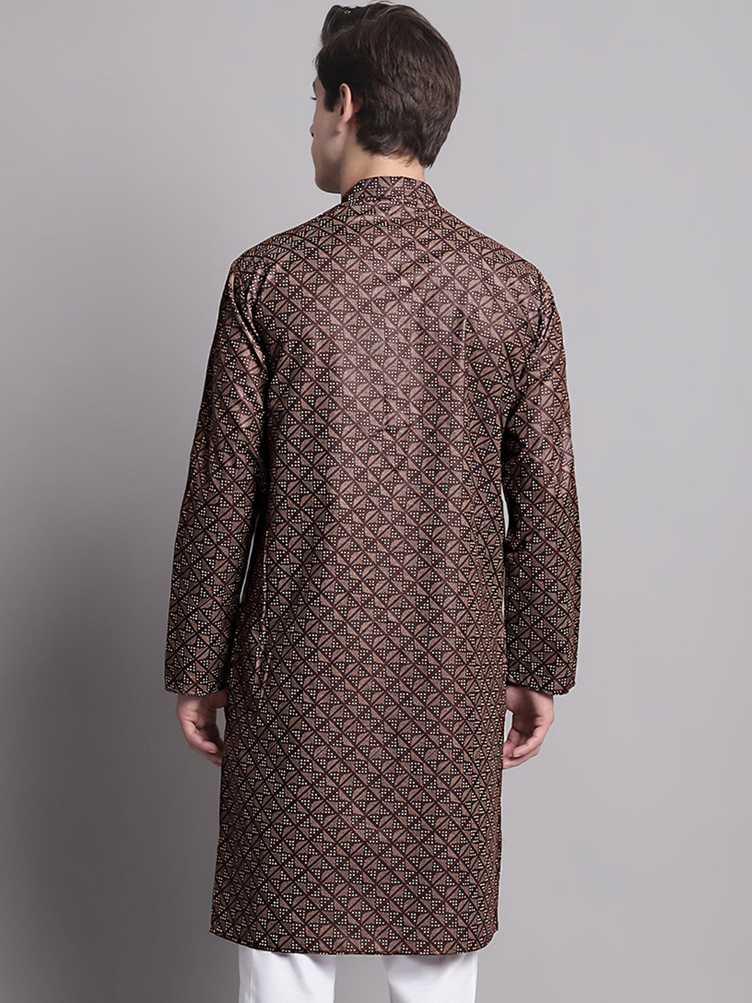 Jompers Men's Coffee Brown Printed Pure Cotton Kurta | Grocsy