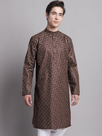 Jompers Men's Coffee Brown Printed Pure Cotton Kurta | Grocsy