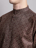 Jompers Men's Coffee Brown Printed Pure Cotton Kurta | Grocsy