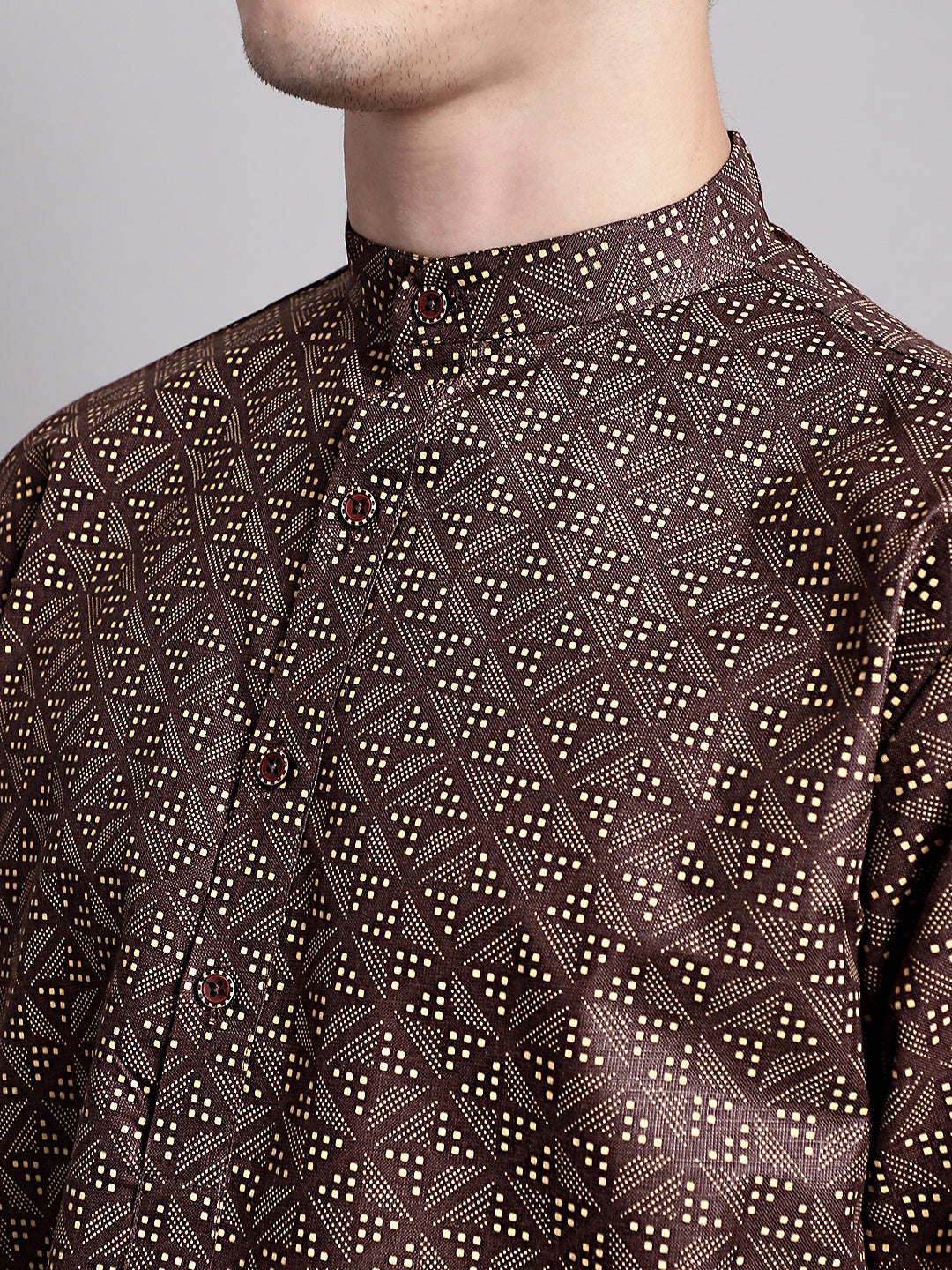 Jompers Men's Coffee Brown Printed Pure Cotton Kurta | Grocsy