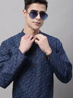 Jompers Men's Navy Blue Printed Pure Cotton Kurta | Grocsy