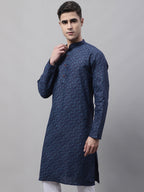 Jompers Men's Navy Blue Printed Pure Cotton Kurta | Grocsy