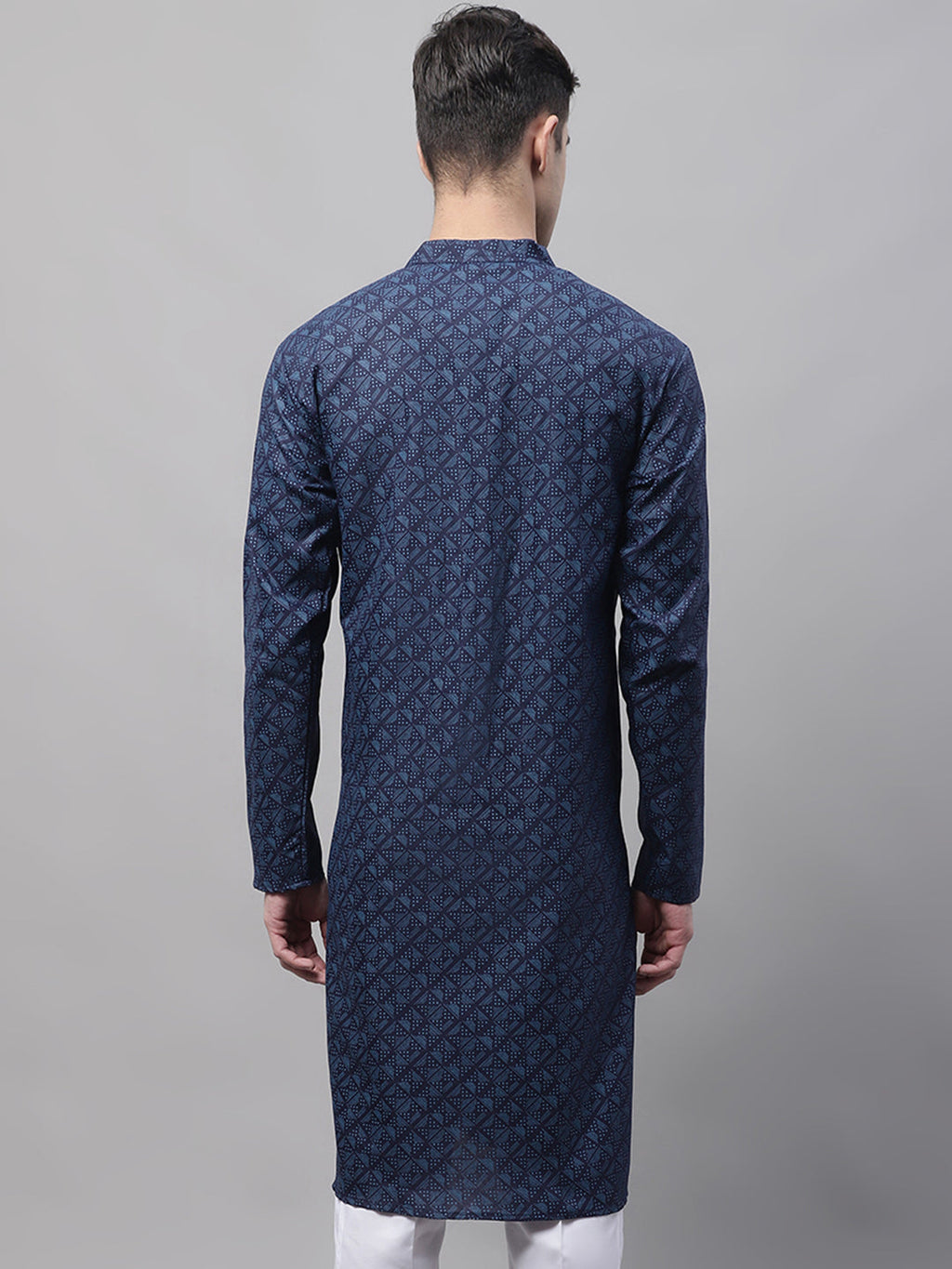 Jompers Men's Navy Blue Printed Pure Cotton Kurta | Grocsy