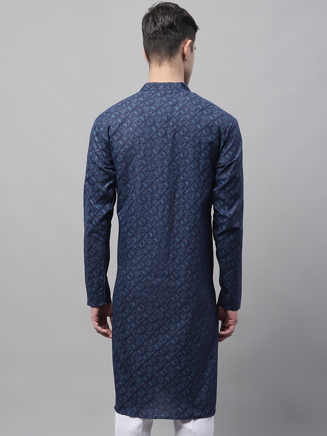 Jompers Men's Navy Blue Printed Pure Cotton Kurta | Grocsy