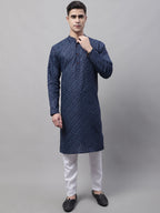 Jompers Men's Navy Blue Printed Pure Cotton Kurta | Grocsy