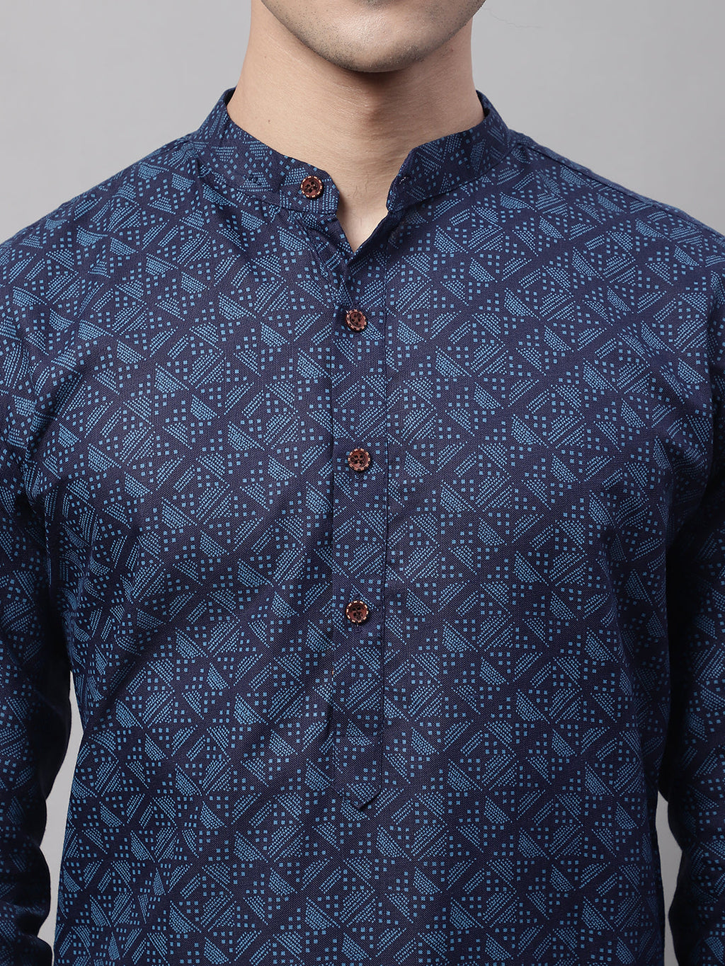 Jompers Men's Navy Blue Printed Pure Cotton Kurta | Grocsy