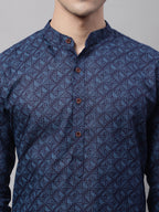 Jompers Men's Navy Blue Printed Pure Cotton Kurta | Grocsy