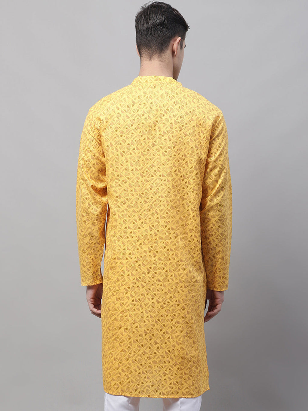 Jompers Men's Yellow Printed Pure Cotton Kurta | Grocsy