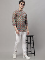 Jompers Men's Blue and Maroon Ikkat Printed Short Kurta | Grocsy