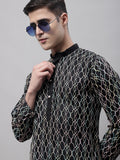 Jompers Men's Black and Multi Coloured Embroidered Straight Kurta | Grocsy