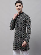Jompers Men's Black and Multi Coloured Embroidered Straight Kurta | Grocsy