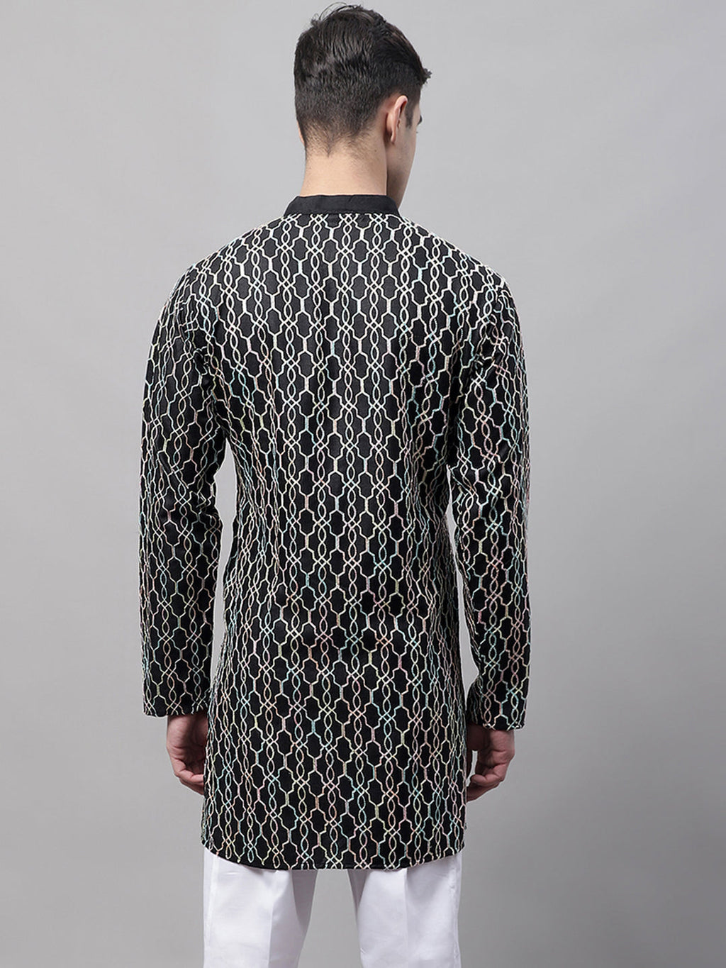Jompers Men's Black and Multi Coloured Embroidered Straight Kurta | Grocsy